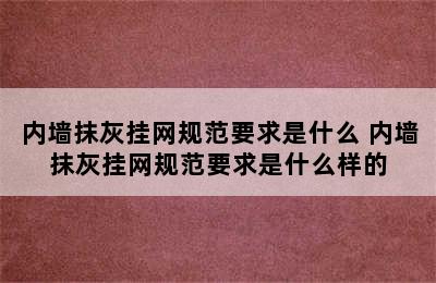 内墙抹灰挂网规范要求是什么 内墙抹灰挂网规范要求是什么样的